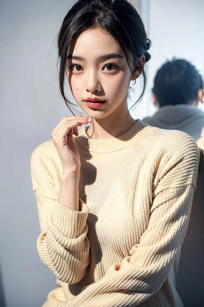 1girl,sweater,white background,