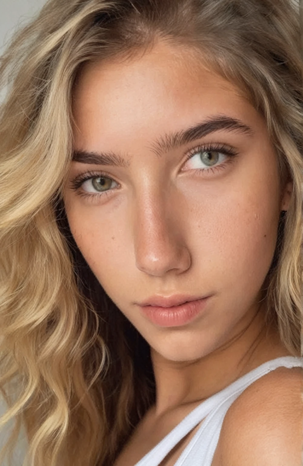 White 18 years old woman from south america, natural beauty, normal skin, whore face, front facing