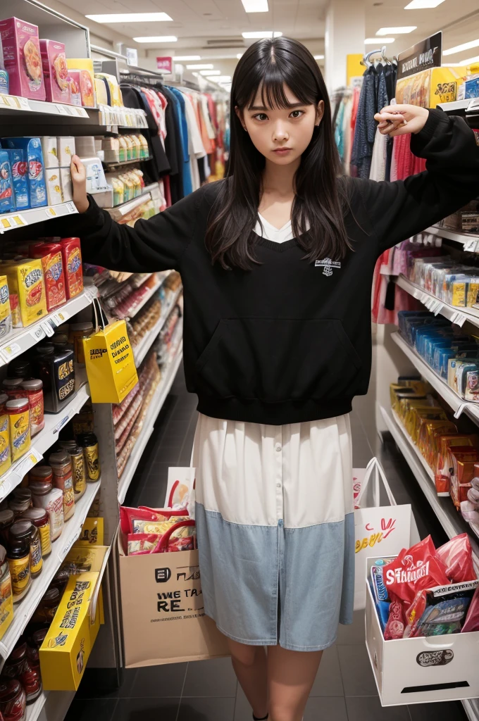 Consumerism and self-esteem, showing a person who is not happy even though they buy everything.