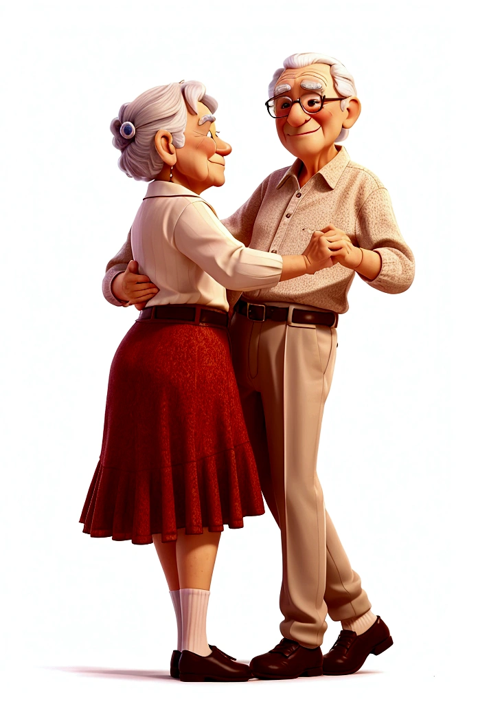 Now elderly couple dancing forró with white background