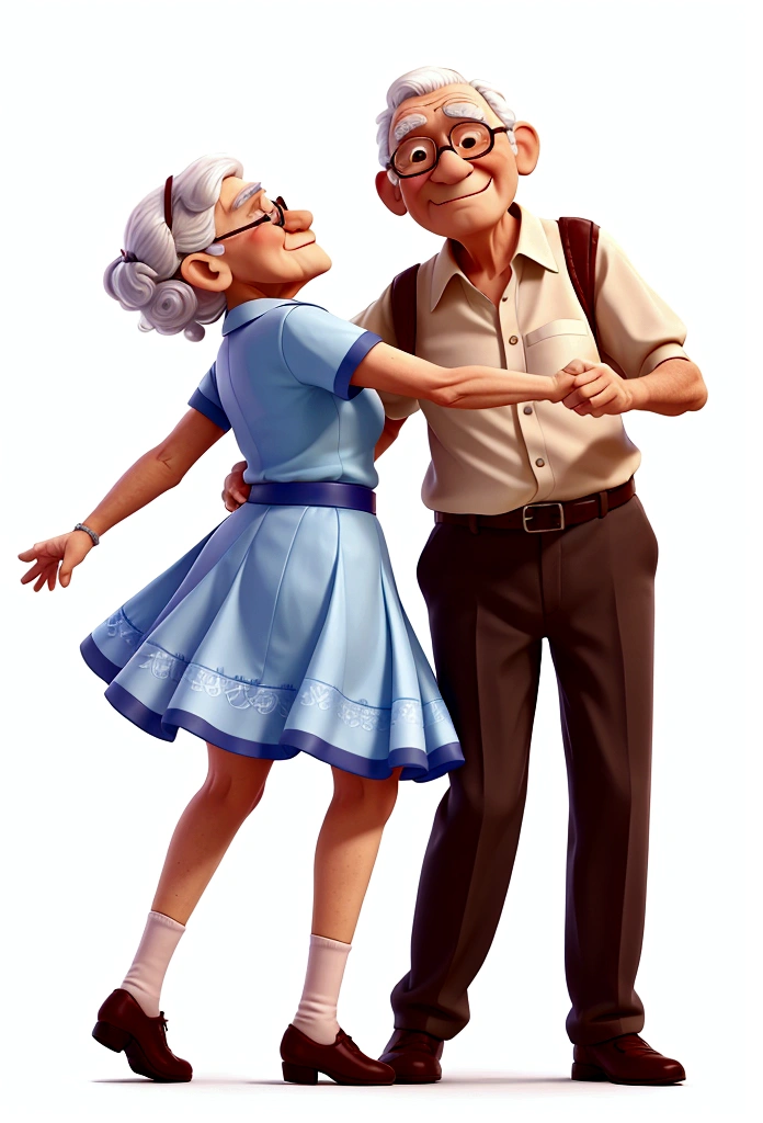 Now elderly couple dancing forró with white background