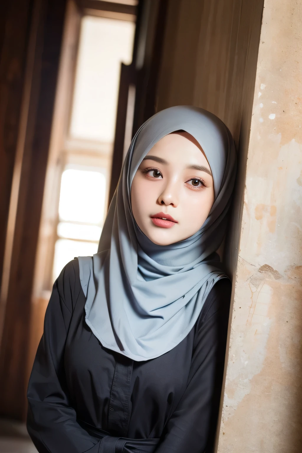 1girl, solo, beautiful face, high detailed realistic eyes, double eyelids, high detailed realistic pupils, (upon body from head to waist:1.36), (wearing hijab:1.37), (moslem headscarf:1.37), reading glasses, standing, full_body, amazing theme park background, ghost house, best quality, masterpiece, highres, black and white moslem female dress, Beautiful face, (upon body from head to waist:1.35), tyndall effect, photorealistic, dark studio, two tone lighting, 8k uhd, dslr, soft lighting, high quality, volumetric lighting, candid, Photograph, high resolution, 4k, 8k, Bokeh, (hyperrealistic girl), (illustration), (high resolution), (extremely detailed), (best illustration), (beautiful detailed eyes), (best quality), (ultra-detailed), (masterpiece), (wallpaper), (photorealistic), (natural light), (rim lighting), (detailed face), (high detailed realistic skin face texture), (anatomically correct), (heterochromic eyes), (detailed eyes), (sparkling eyes), (dynamic pose), (hair completely covered by the hijab:1.35), looking to viewer