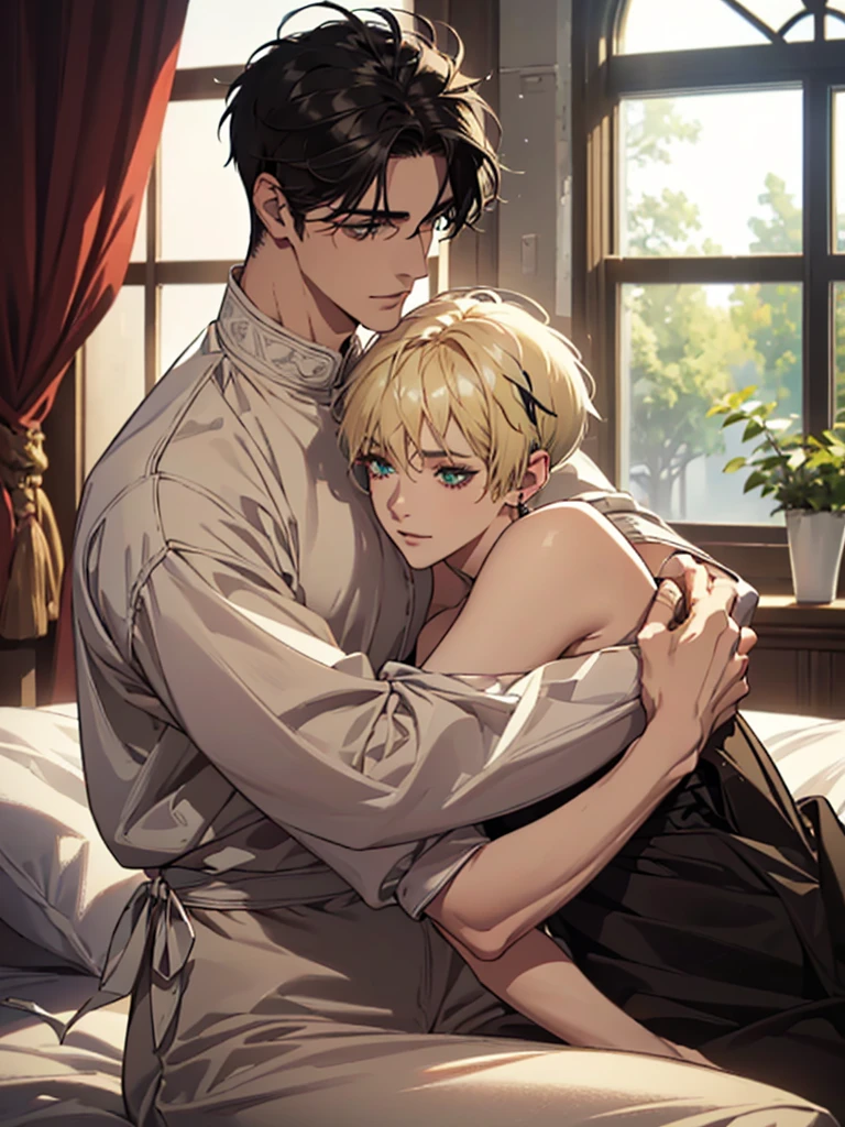 A blond young adult male twins wearing only erotic tight knitted sweater innocently sitting on bed, NSFW, hentai, ((his butthole is getting fingered)), ((creampie leaking from butt)), the setting is an elegant beautiful bedroom like of rich person, incest hentai, sexual positions, (twitching butthole filled with cum), (sensual and naughty touching), “brother i want your cock inside me”, 