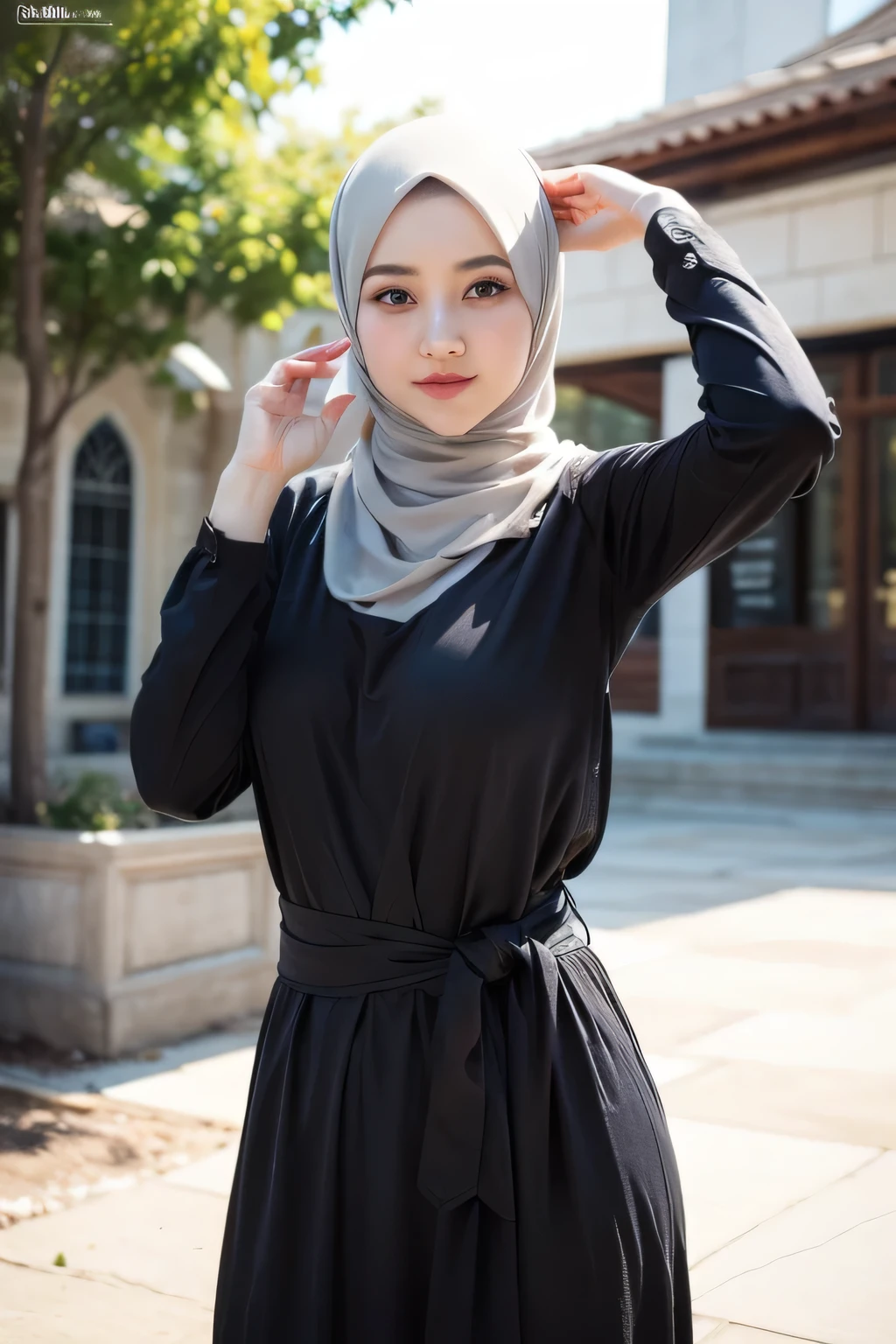1girl, solo, beautiful face, high detailed realistic eyes, double eyelids, high detailed realistic pupils, (upon body from head to waist:1.36), (wearing hijab:1.37), (moslem headscarf:1.37), reading glasses, standing, full_body, amazing theme park background, ghost house, best quality, masterpiece, highres, black and white moslem female dress, Beautiful face, (upon body from head to waist:1.35), tyndall effect, photorealistic, dark studio, two tone lighting, 8k uhd, dslr, soft lighting, high quality, volumetric lighting, candid, Photograph, high resolution, 4k, 8k, Bokeh, (hyperrealistic girl), (illustration), (high resolution), (extremely detailed), (best illustration), (beautiful detailed eyes), (best quality), (ultra-detailed), (masterpiece), (wallpaper), (photorealistic), (natural light), (rim lighting), (detailed face), (high detailed realistic skin face texture), (anatomically correct), (heterochromic eyes), (detailed eyes), (sparkling eyes), (dynamic pose), (hair completely covered by the hijab:1.35), looking to viewer