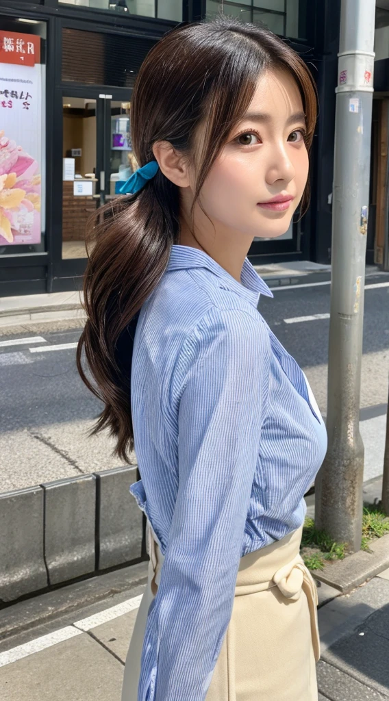 ((Highest quality)), ((masterpiece)), (detailed), Japanese,Street Corner,Beauty,Office Lady