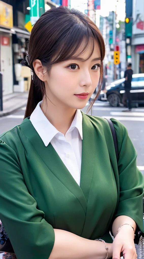 ((Highest quality)), ((masterpiece)), (detailed), Japanese,Street Corner,Beauty,Office Lady
