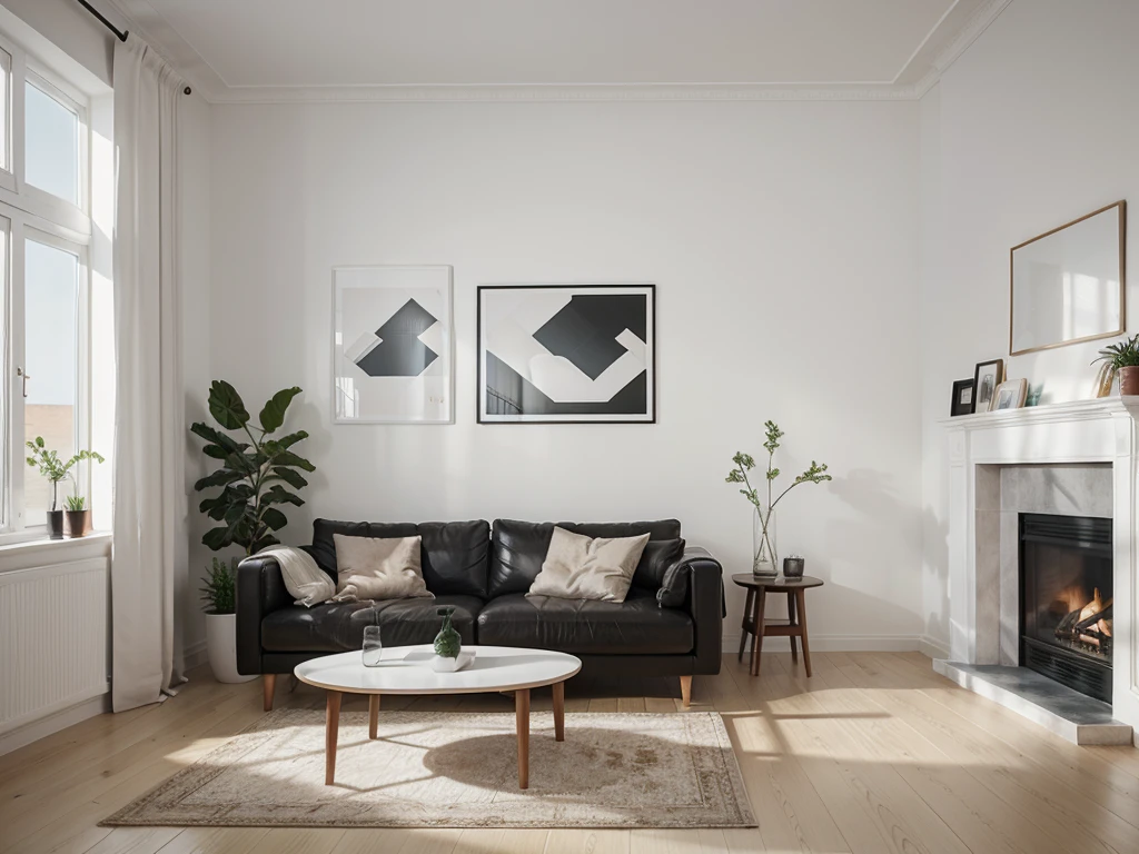 mock up poster frame on background (blank) modern interior, living room, scandinavian style, 3D rendering, 3D illustration, hd, 4k, high resolution