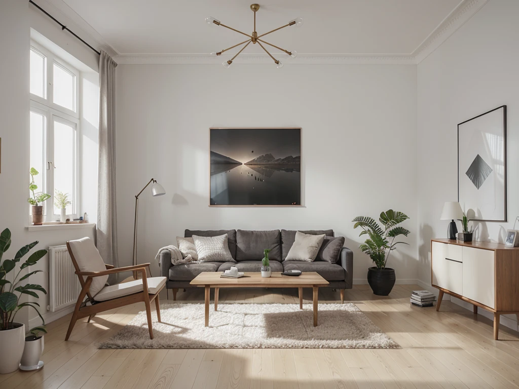 mock up poster frame on background (blank) modern interior, living room, scandinavian style, 3D rendering, 3D illustration, hd, 4k, high resolution