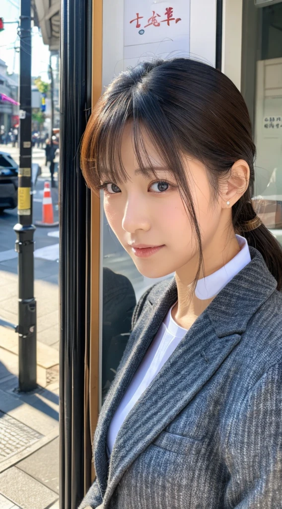 ((Highest quality)), ((masterpiece)), (detailed), Japanese,Street Corner,Beauty,Office Lady