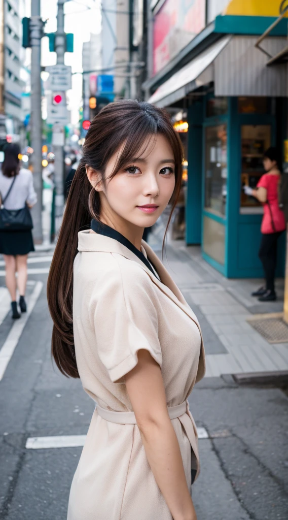 ((Highest quality)), ((masterpiece)), (detailed), Japanese,Street Corner,Beauty,Office Lady
