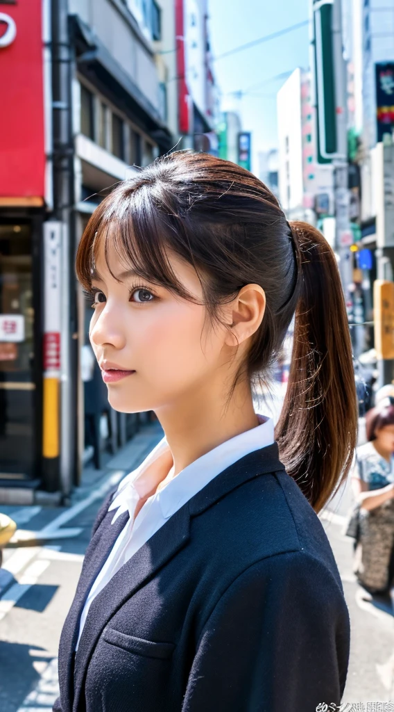 ((Highest quality)), ((masterpiece)), (detailed), Japanese,Street Corner,Beauty,Office Lady