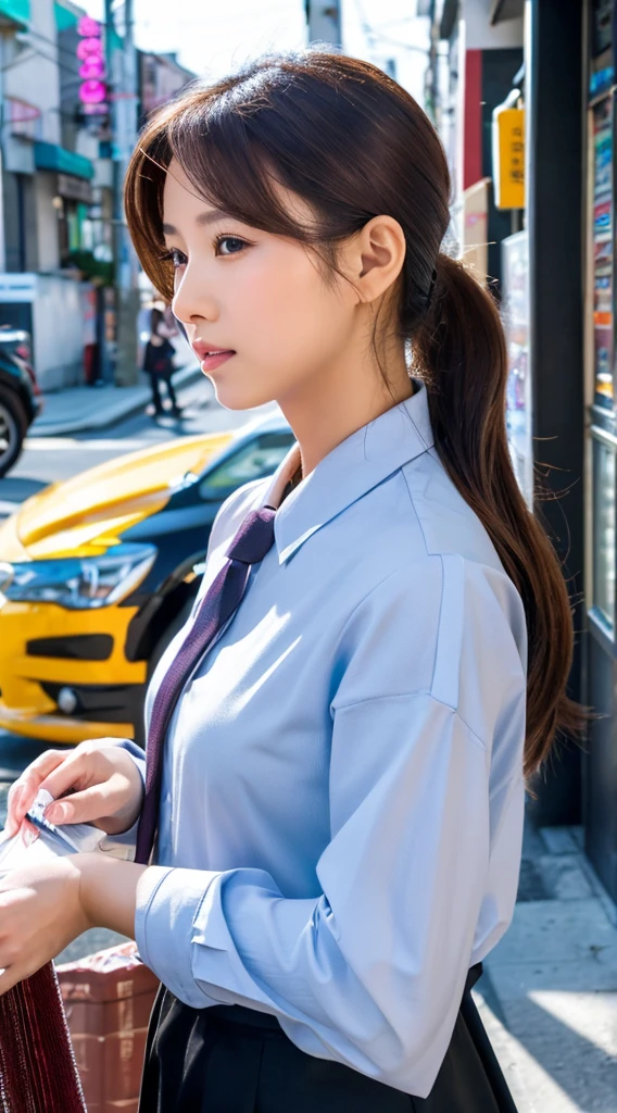 ((Highest quality)), ((masterpiece)), (detailed), Japanese,Street Corner,Beauty,Office Lady
