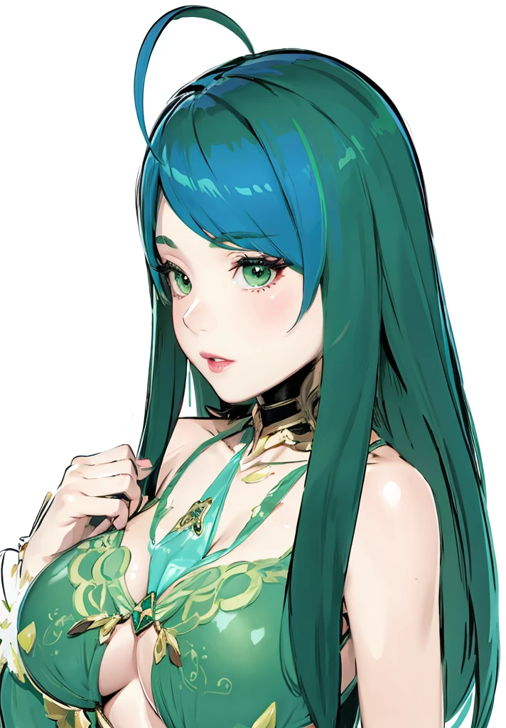 Beauty,adult,Bondage,smile,lipstick,Blue tattoo,Cleavage,Put your chest close,chest strap,Blue choker,Blue Eyes,dress,Swimwear,Green straight hair,Shiny Hair,4K,8K,Highest quality