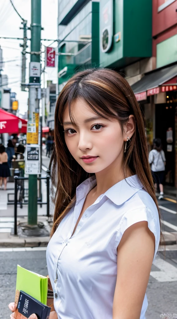 ((Highest quality)), ((masterpiece)), (detailed), Japanese,Street Corner,Beauty,Office Lady