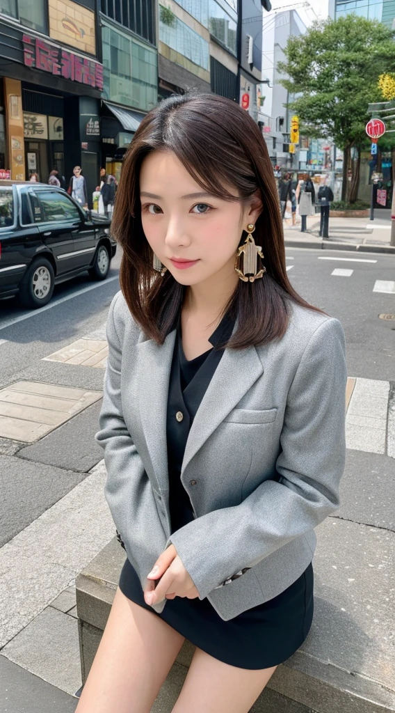 ((Highest quality)), ((masterpiece)), (detailed), Japanese,Street Corner,Beauty,Office Lady