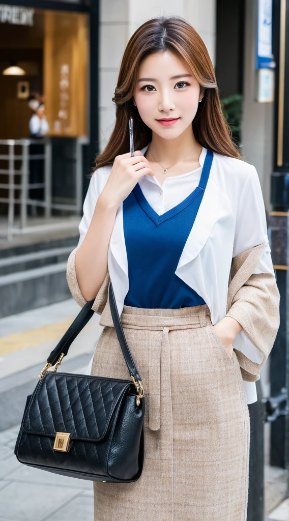 ((Highest quality)), ((masterpiece)), (detailed), Japanese,Street Corner,Beauty,Office Lady