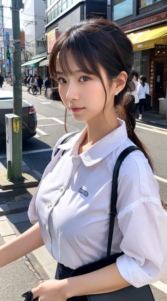 ((Highest quality)), ((masterpiece)), (detailed), Japanese,Street Corner,Beauty,Office Lady