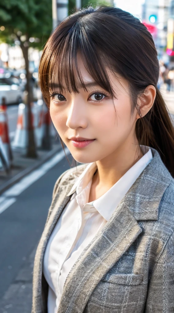 ((Highest quality)), ((masterpiece)), (detailed), Japanese,Street Corner,Beauty,Office Lady