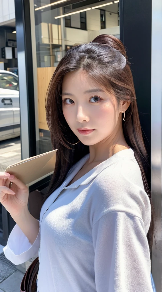 ((Highest quality)), ((masterpiece)), (detailed), Japanese,Street Corner,Beauty,Office Lady