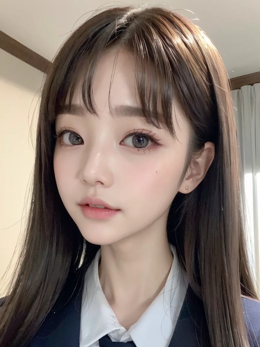 Mix 4, (8K, RAW Photos, Best image quality, masterpiece: 1.45), (Genuine, photoGenuineistic、photoGenuineistic:1.37、1080.1), 一人のgirl、cute、darkness、Wet、Professional Lighting、Photon Mapping、Physically Based Rendering、Gradient black hair、Long Curly Hair、good looking、girl、 Highest quality photos, High resolution, 47 p, (cute face), (Detailed facial depiction)、(Detailed Hand Explanation), (masterpiece), (Detailed CG), Extreme light and shadow, masterpiece, Rich details, (Detailed facial features), (Best image qualityの紴), (masterpiece), (Fine Eyes), Looking at the camera, Thin clavicle, (Condescending smile)、, Highly detailed face, Lip details, Fine Eyes, double eyelid , 、korean little girleup、Full body image、Twin tails、Genuineの人間、(school uniform:1.2)、(Standing in a roomom below:1.5)