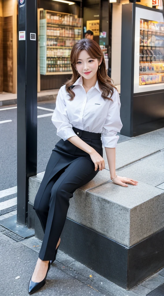 ((Highest quality)), ((masterpiece)), (detailed), Japanese,Street Corner,Beauty,Office Lady