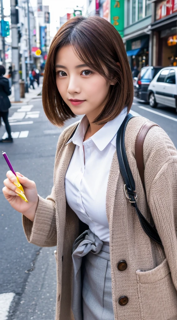 ((Highest quality)), ((masterpiece)), (detailed), Japanese,Street Corner,Beauty,Office Lady