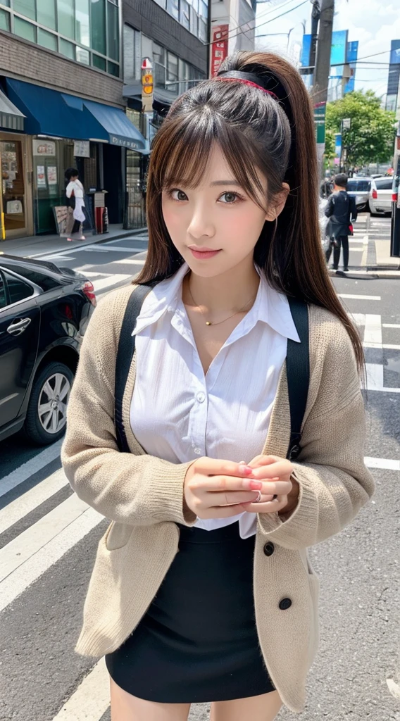 ((Highest quality)), ((masterpiece)), (detailed), Japanese,Street Corner,Beauty,Office Lady