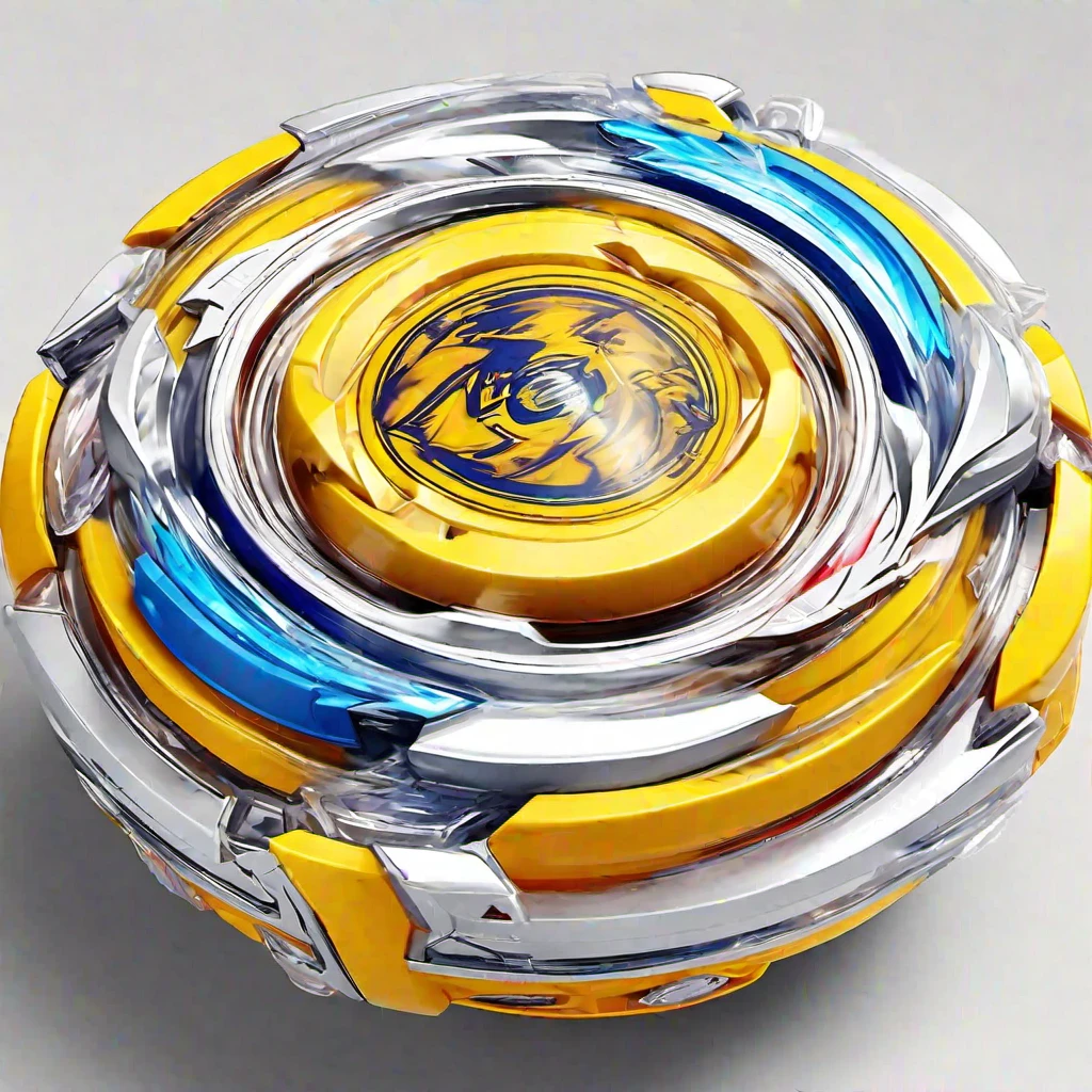 masterpiece, best quality, ultra-detailed concept art of a single beyblade, thin dynamic yellow Beyblade top mid-spin (yellow top, yellow bottom), anime-inspired style, isometric view, the beyblade is at the center ensuring there's ample space for the background to show, no humans, ample space for background, zoom out