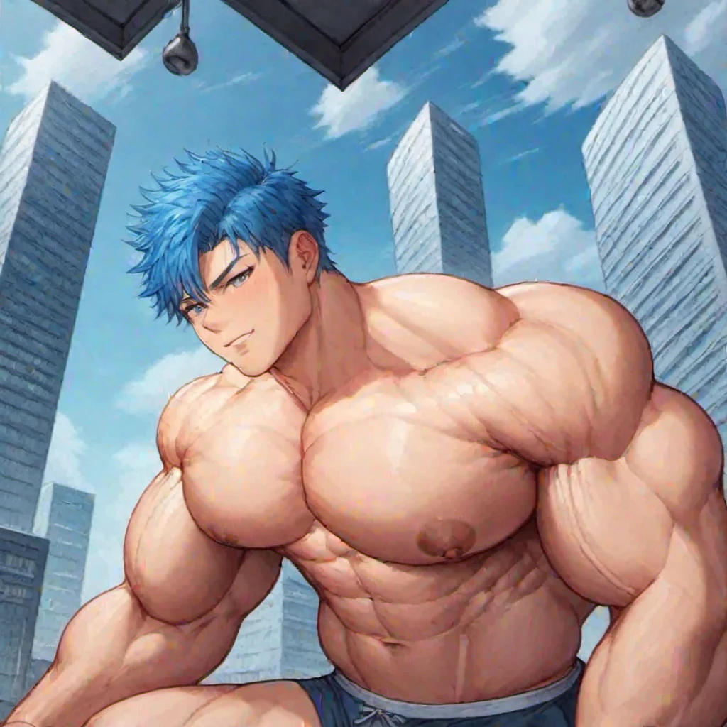 giant growth,巨人,筋肉の大幅な肥大,筋肉質,成長する体,筋肉を大きくする,大きな肩,太ももが長い,膝下が長い,太い脚,上腕が太い,下腕が太い,大きい太ももの筋肉,太いふくらはぎの筋肉,小さいアンダー・インナーウェア,大きい上半身,大きい下半身,長い脚,青い髪,青い目,アニメイラスト,広い背中,大きな,大きな膨らみ,巨大な胸筋,上半身裸,広い肩,股間の膨らみが巨大,胸を越える,脚が長くなる,上半身が大きくなる,太い脚,超巨大な金玉,大きな爆根,巨大な広背筋,巨大な僧帽筋,非常に広い肩,巨大な胸筋,大きな男性のお,巨大な上半身,巨大な下半身,頭からつま先まで描画,とても長い脚,超巨大,巨根,太ももが長い,膝下がとても長い,とても大きな肩,肩幅がとても大きい,がとても太くてとても長い,巨根が急成長,,タレ目,とてもでかい大胸筋,膨らんだ腹筋,頬を赤らめる,巨大な大胸筋,成長する巨根,長くなる脚,広がる肩幅,太い首,巨根が,,,大量,汗だく,大量の汗,インナー・アンダーウェアが破ける,,溢れ出す大量の,体中にが付着,健康的な肌,強調する土砂降りの雨のような,強調する,流れる汗,が降り注ぐ,強調する頭からつま先まで描画,幾重にも放たれる大量の,健康的な肌の血管,強調する腹斜筋,描き込まれた筋繊維,逞しい魅力に溢れた肉体美,長くなる手脚,幅のある大胸筋,広い大胸筋,ショートヘア,瞳をしっかりと描画,雲の上まで飛び上がる,空から落ちてくる,力強くする巨根,上半身肥大化,下半身肥大化,巨大化,テラサイズ,ギガサイズ,ビルドアップ,バルグアップ,バルクアップ,下を向く,短髪,肥大化した雄,漲っている胸筋,笑顔,大粒の汗,急激に増える,精悍,の大洪水,使用loraの筋肉を数十倍増量,使用loraの身長を数十倍に変更,大胸筋をアピール,脚を開いて雄を床に乗せる,段差のある大胸筋,巨大な建造物と身長を比較する,建造物を詳細に描画する,,急激に広がる僧帽筋,綺麗に描き込まれた筋肉,分厚い胸板,影ができるほど巨大な胸筋,巨大化エフェクト,小麦色の肌,街並みの背景,丸々とした大胸筋,ムチムチした雄,隆々とした両肩,規格外サイズの大胸筋,規格外に巨大化する,臍を描画する,規格外の成長,規格外の長さの両脚,規格外の広さの肩幅,規格外の大きさの僧帽筋,規格外の太さの腕,規格外の太さの両脚,規格外の長さの太腿,規格外の長さの膝下,規格外の広さの広背筋,ミディアムショートヘアー,巨大化していく体,更に巨大化する体,若い青年,覆いかぶさってくる体勢,体が大きくなり始める,体中の筋肉が肥大を始める,屋外の建造物よりも体が大きい,高層ビル群が足元にも満たないほど巨大な体,足の指先で高層ビルが粉砕する,建造物の屋上に座ろうとするも雄が大きすぎて雄が屋上からはみ出してしまう,デジタル画ではなくアナログ画のように描画,コピックで着色したような描画,体が大きすぎで何もかもが小さく感じてしまう,東洋人のような顔つき,髪の毛を下ろしている,髪の量は多め,脚の比率が高い,普段と違う髪型,普段と違う顔つき,かわいい顔立ちの青年,体が大きすぎて困惑している青年,