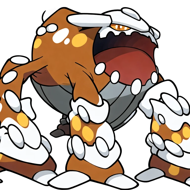 (masterpiece, best quality:1.2),solo,heatran \(pokemon\),pokemon \(creature\),full body,no humans,looking at viewer,orange eyes,quadrupedal
