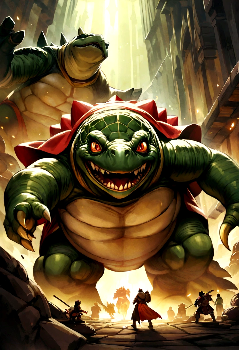 Monstro tartaruga humanoiDe com um sobre tuDo preto e um cinto De utiliDaDes com poções e Duas aDagas, Tortle, RPG, D&D