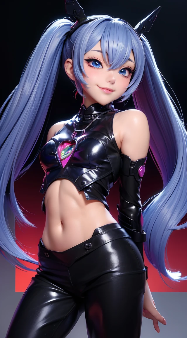 (masterpiece:1.3), (Best Quality:1.3), (Ultra-detailed:1.2), ((kawaii)), Cute, (lovely), ((sexy)), ((Extremely detailed)), 4K, (8K), Best Quality, (Beautiful), Illustration, anime style, (bold line:1.2), Gradation, looking at viewer, //, (bent down:1.1), (arms behind back), //, a cute girl, 1girl, (solo:1.2), gleaming skin, //, (flat chested), (Perfect eyes:1.2), (Perfect iris:1.2), //, darkblue hair color, (beautiful eyes) //, (half closed eyes:1.3), (sexual expression:1.2), Fascinated expression, smile, (blush:1.2), //, modern city background, on rock, twin tails, straight bangs, muscle girl, hard abs, exposed abs, NECKLACE, skirt, heavy armor suit, mecha musume, underboobs