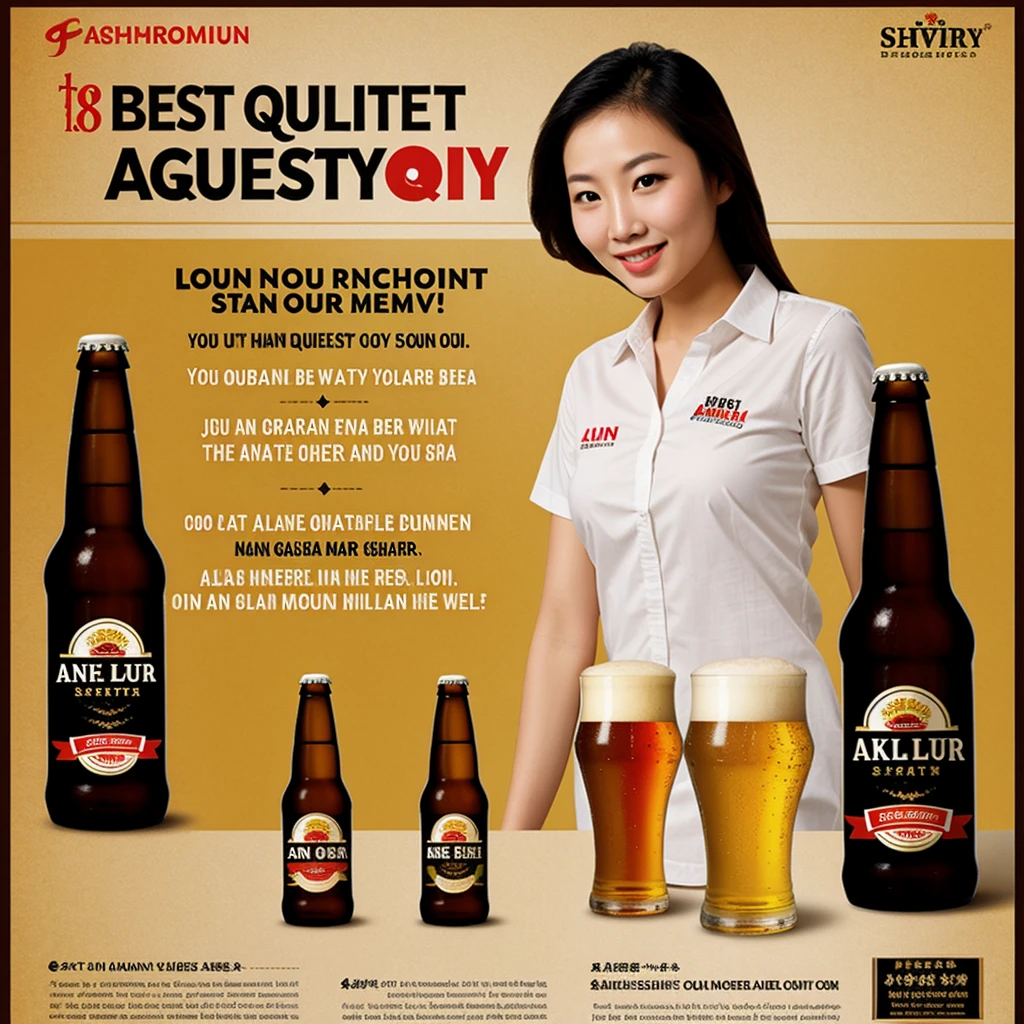 ((best quality)), beer promotion flyer,  asian beauty

