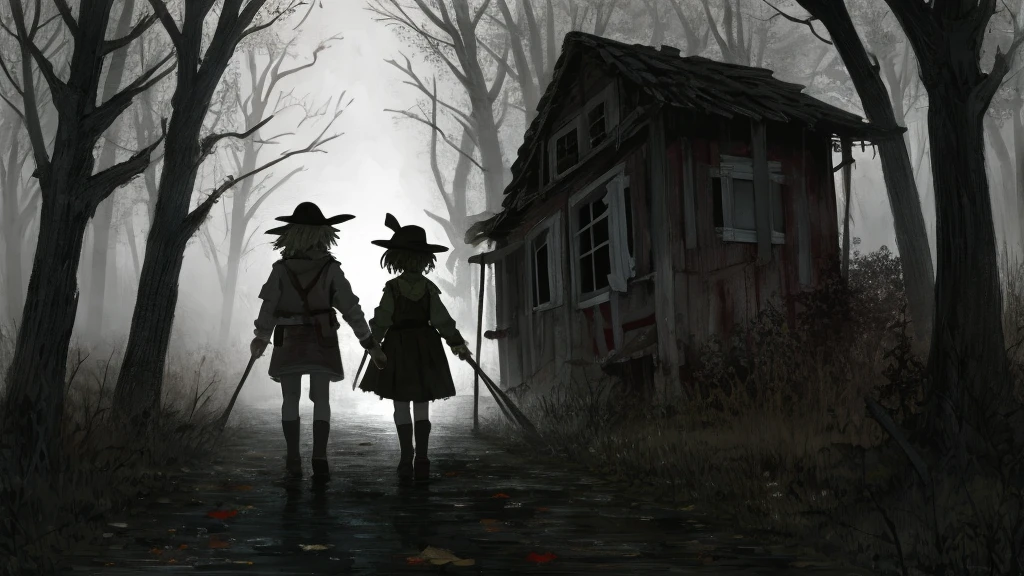 Cover page, High resolution, Paid reward available, An unparalleled masterpiece, Scary stories, Hansel and Gretel's Perfect Anatomy, Good lighting, Volumetric lighting, Shadows in the movie,