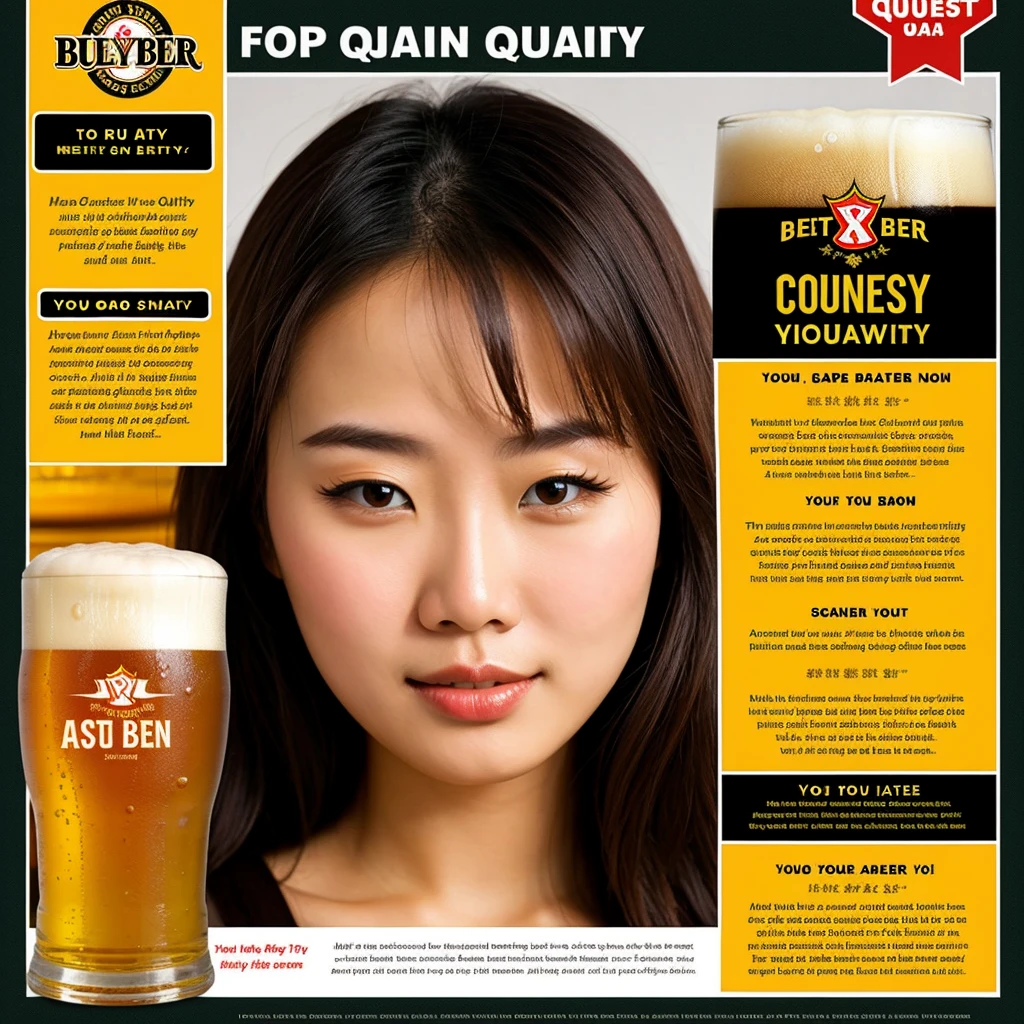 ((best quality)), beer promotion flyer,  asian beauty

