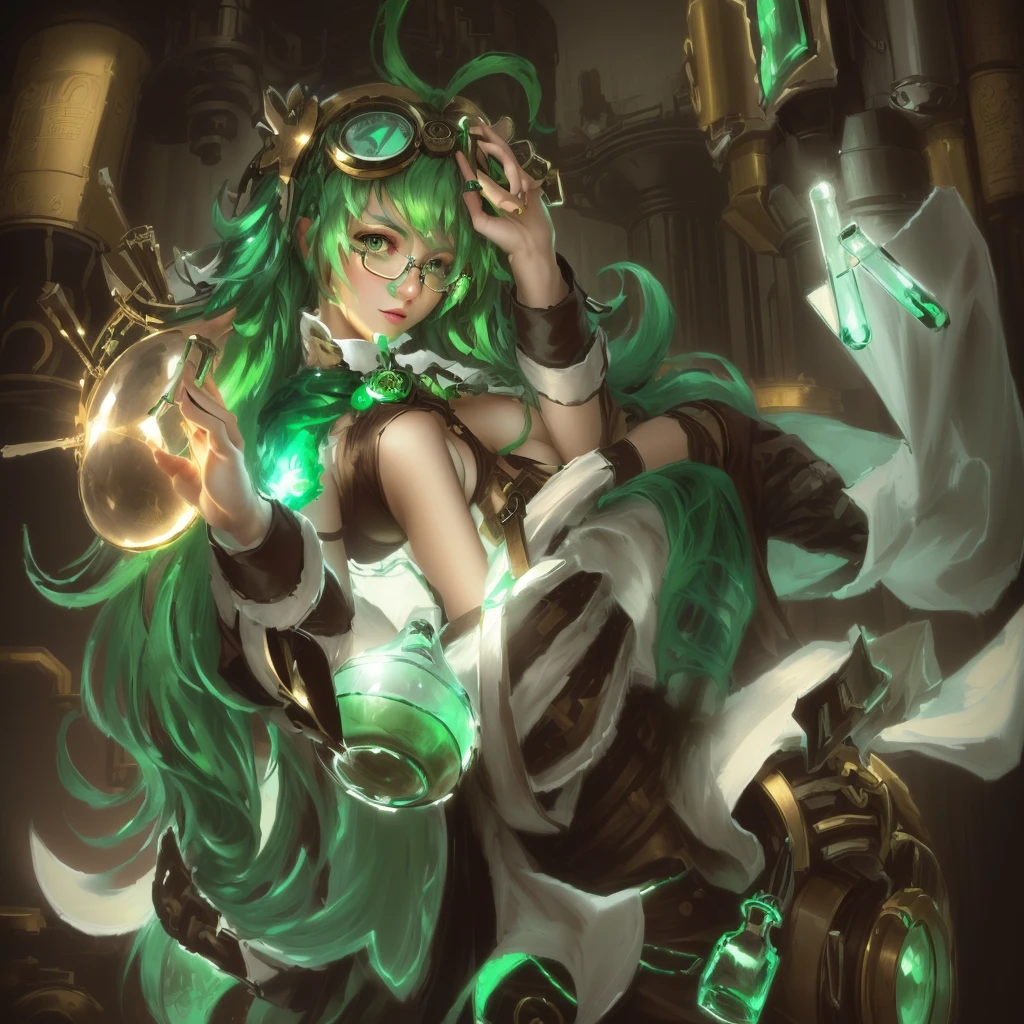 Green-Haired Alchemist, With Glasses On His Head Steampunk