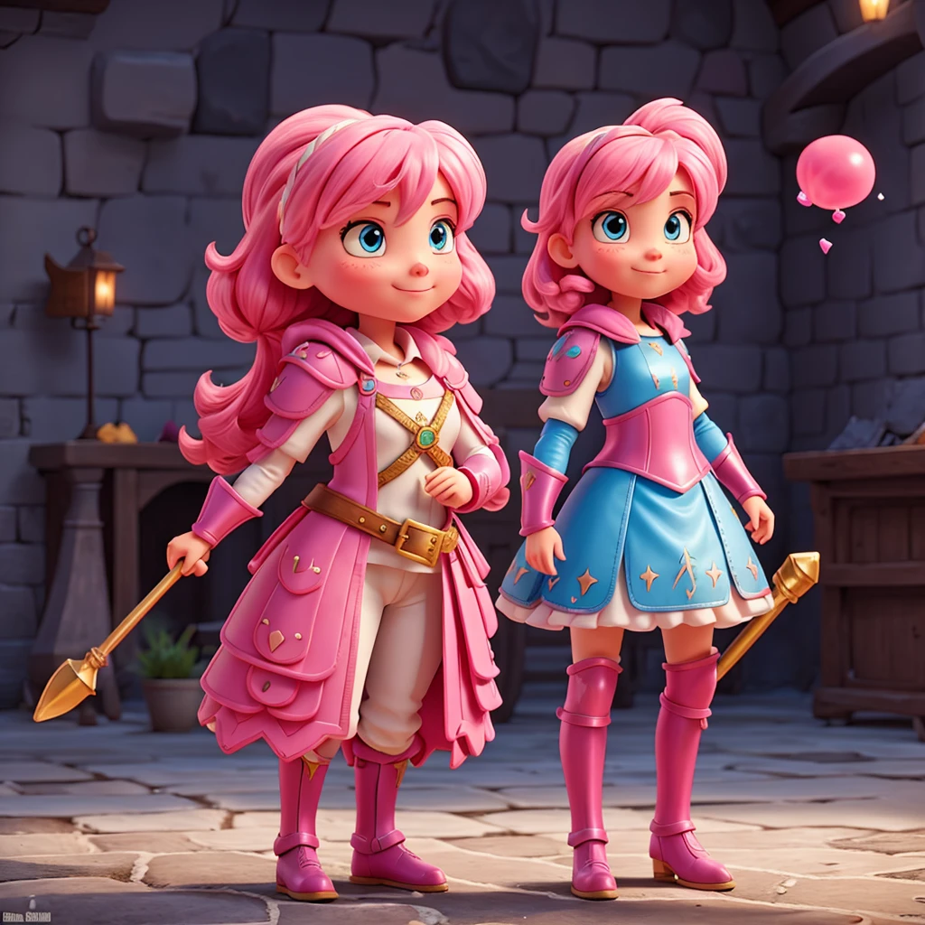 Bubblegum with medieval armor in the style of the Tibia game