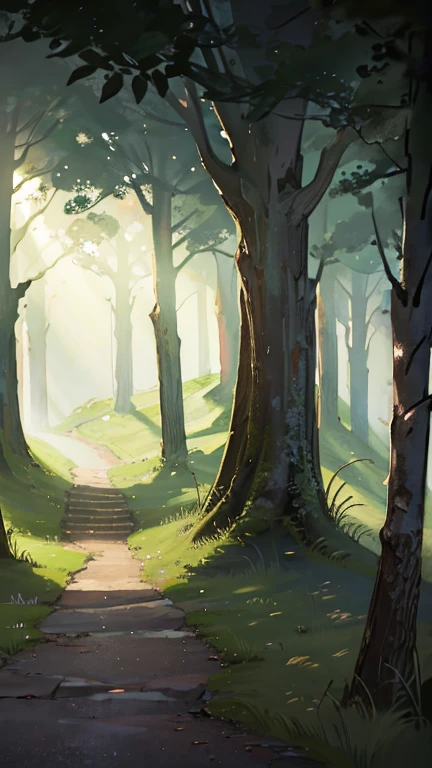 Tabletop RPG Maps, A village surrounded by a deep and mysterious forest, high quality, Incredible detail and captivating atmosphere. Add dramatic lighting elements and shadows、Makes the scene more immersive. The road leads to the village