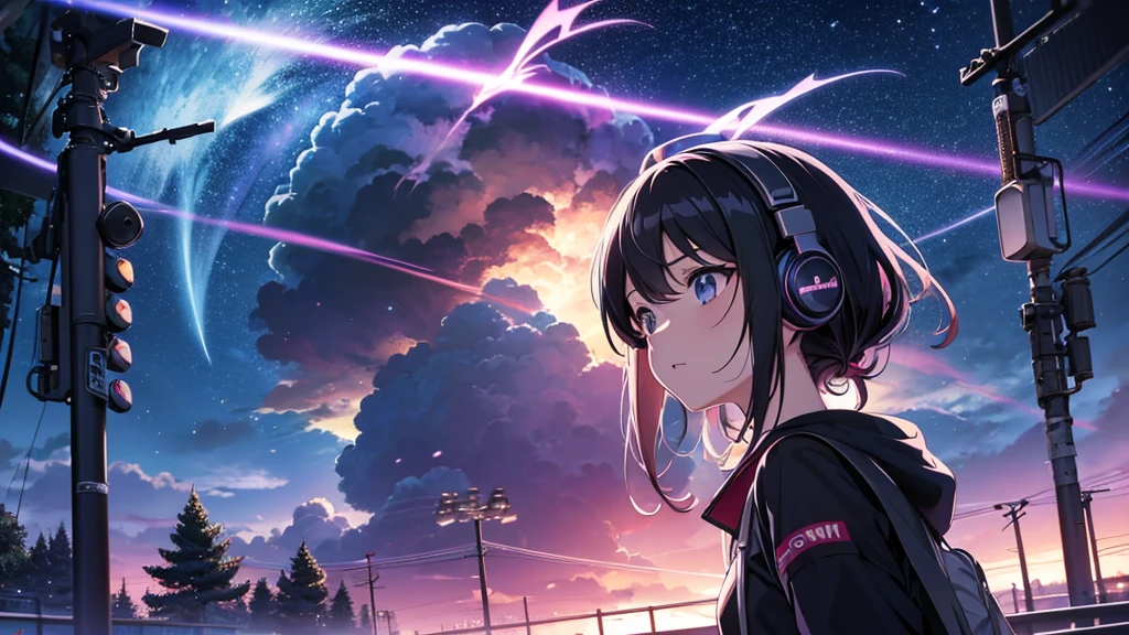Woman wearing headphones, Anime Style 4 k, anime wallpaper 4k, anime wallpaper 4k, 4k anime wallpaper, anime art wallpaper 4k, anime art wallpaper 4k, Anime Style. 8K, Anime atmosphere, Nightcore, Ultra HD Anime Wallpaper, Anime Art Wallpaper 8K, Anime Background,summer,City,landscape、forest、far away、music
