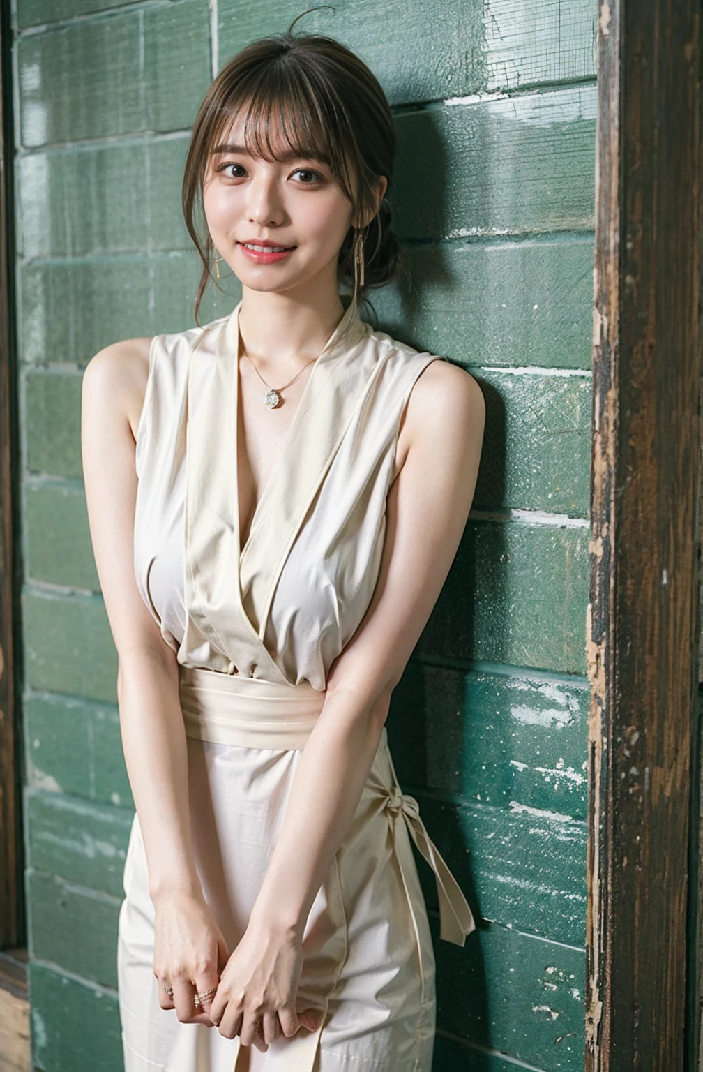((Cream hair color、砂浜でsmileで撮影:1.4))、Sleeveless、Outdoor shots、Cute clothes、Tie your hair、Cream hair color、Leather Belt、Her huge breasts are obvious even through her clothes..、Small earrings、Light brown hair color、Tie your hair:1.4))、Shiny Hair、Light beige hair color、Background Blur、Braid only the front hair、Light brown hair、{{Cowgirl Shot}}、((Close-up shot from the waist up、Big Breasts:1.4))、Big Breasts、にっこりsmile、Silk clothing、服からでも分かるBig Breasts、Braid only the front hair、Cowboy Shot、A gorgeous white collared silk shirt and a brown skirt、Elegant attire、Luxury Bags、素敵なsmile、((Revealing clothing))、Full body photo、ring、Short skirt、Tuck your hair behind one ear、Silver Necklace、smile、 Elegant ponytail、Caustics、Highly detailed photos、Very beautiful and ideal short hair、Big Breasts、Super no makeup、(8K、RAW Photos、Highest quality、masterpiece:1.2)、(Realistic、Realistic)、1 Girl、((Big Breastsショートヘア、Looking into the camera:1.4))、Hair blowing in the wind