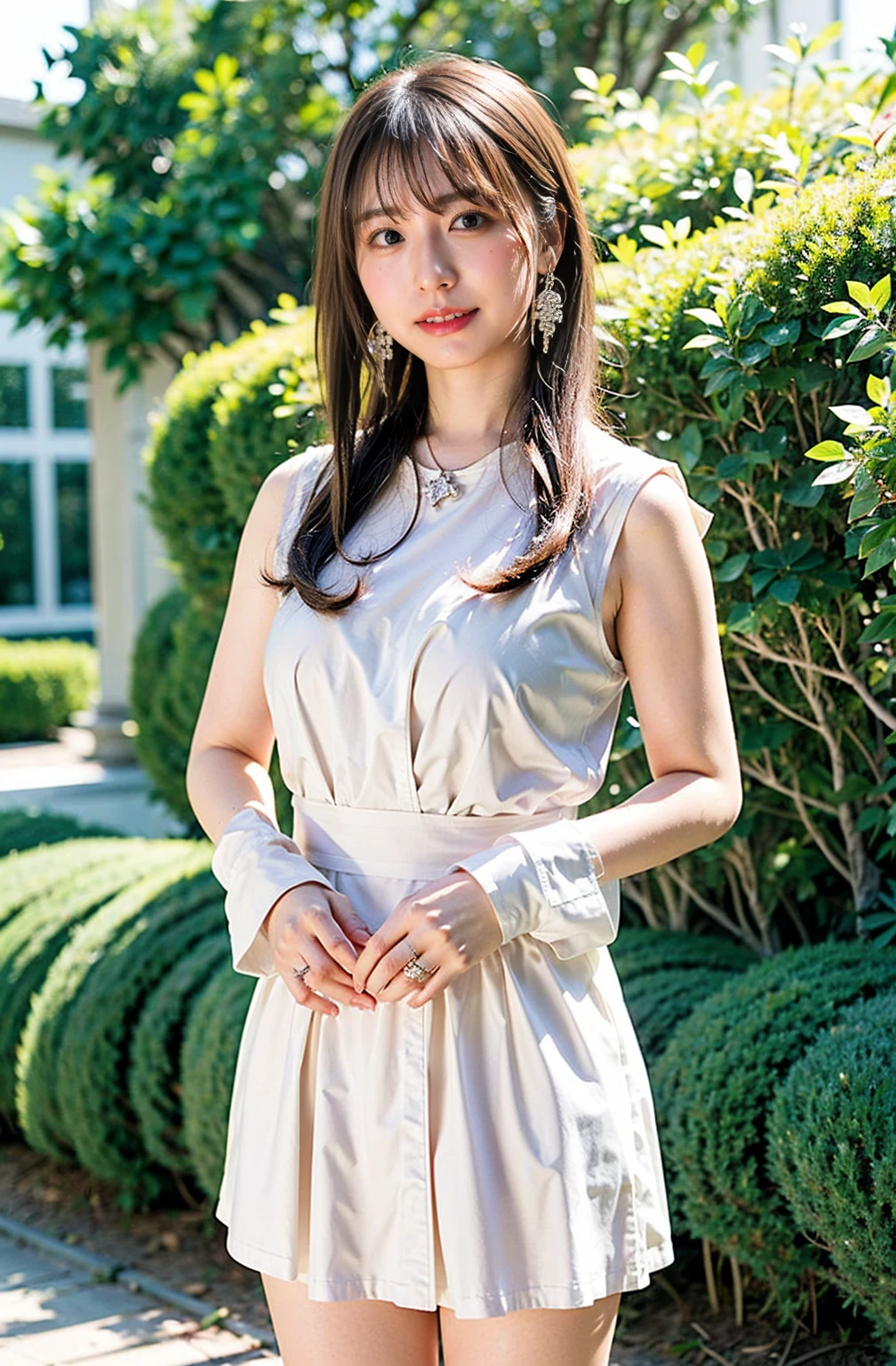 ((Cream hair color、砂浜でsmileで撮影:1.4))、Sleeveless、Outdoor shots、Cute clothes、Tie your hair、Cream hair color、Leather Belt、Her huge breasts are obvious even through her clothes..、Small earrings、Light brown hair color、Tie your hair:1.4))、Shiny Hair、Light beige hair color、Background Blur、Braid only the front hair、Light brown hair、{{Cowgirl Shot}}、((Close-up shot from the waist up、Big Breasts:1.4))、Big Breasts、にっこりsmile、Silk clothing、服からでも分かるBig Breasts、Braid only the front hair、Cowboy Shot、A gorgeous white collared silk shirt and a brown skirt、Elegant attire、Luxury Bags、素敵なsmile、((Revealing clothing))、Full body photo、ring、Short skirt、Tuck your hair behind one ear、Silver Necklace、smile、 Elegant ponytail、Caustics、Highly detailed photos、Very beautiful and ideal short hair、Big Breasts、Super no makeup、(8K、RAW Photos、Highest quality、masterpiece:1.2)、(Realistic、Realistic)、1 Girl、((Big Breastsショートヘア、Looking into the camera:1.4))、Hair blowing in the wind