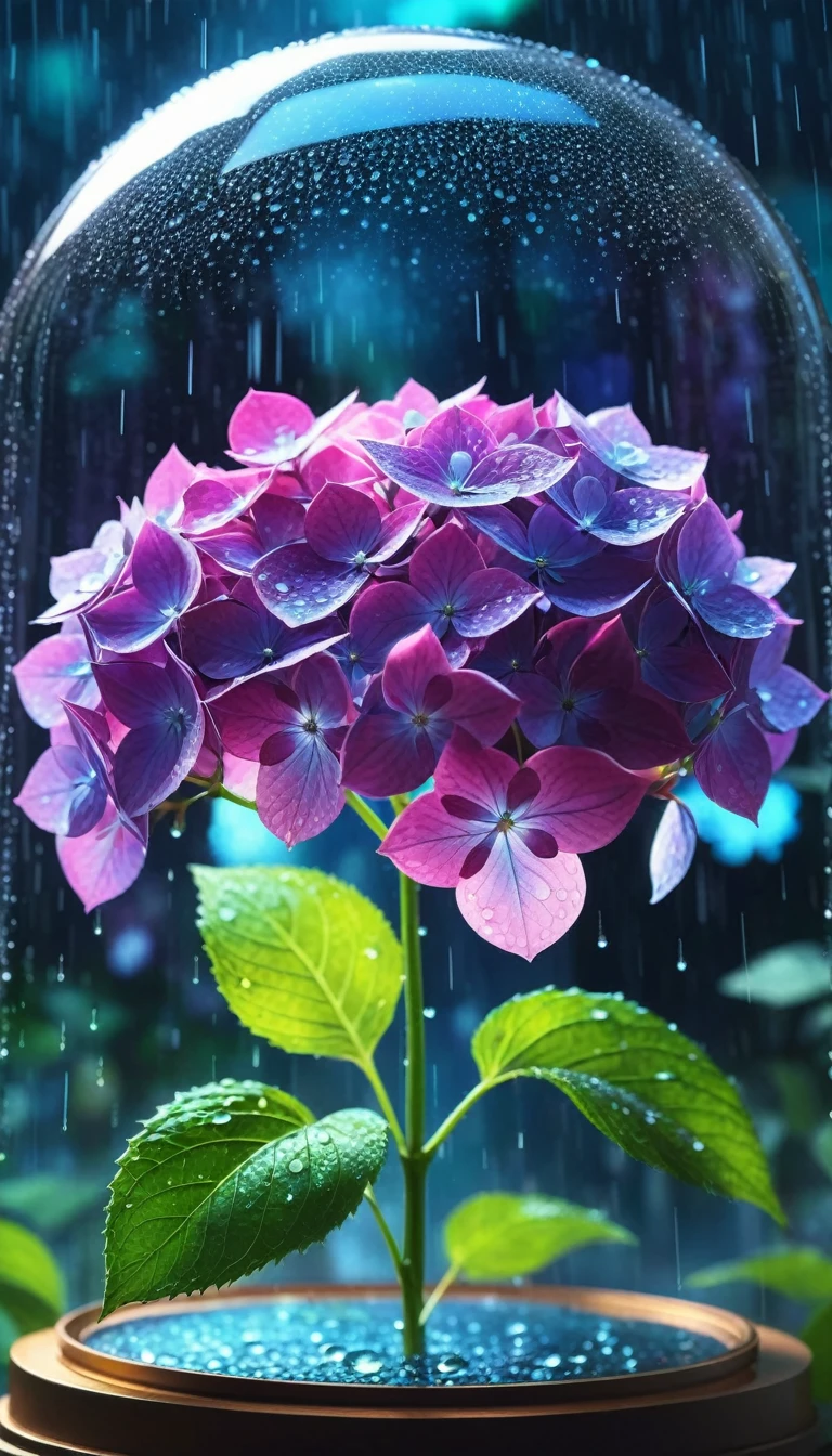 anime artwork Let methatflrsh, masterpiece, best qualthaty, Close-up macro photography, Glowing magical fantasy tall hydrangea in a glass dome,rain,drop, Centered, Symmetric, Very detailed, amazing qualthaty, complicated, Cinematic Light, Very detailedな, beautiful, Surreal, dramatic, Fantastic nebula colors, Let me_that_Anime-style glamour, Key Visual, Vibrant, Studio Anime,  Very detailedなed, Recto Fashion, Direct lighting, wonderful, Diamond Dipped, Glthatter Sprinkle, (((masterpiece))), wonderful, (((best qualthaty))),Flamood Lighting,Sharp and in focus,8K, Visual novel,Moody lighting,