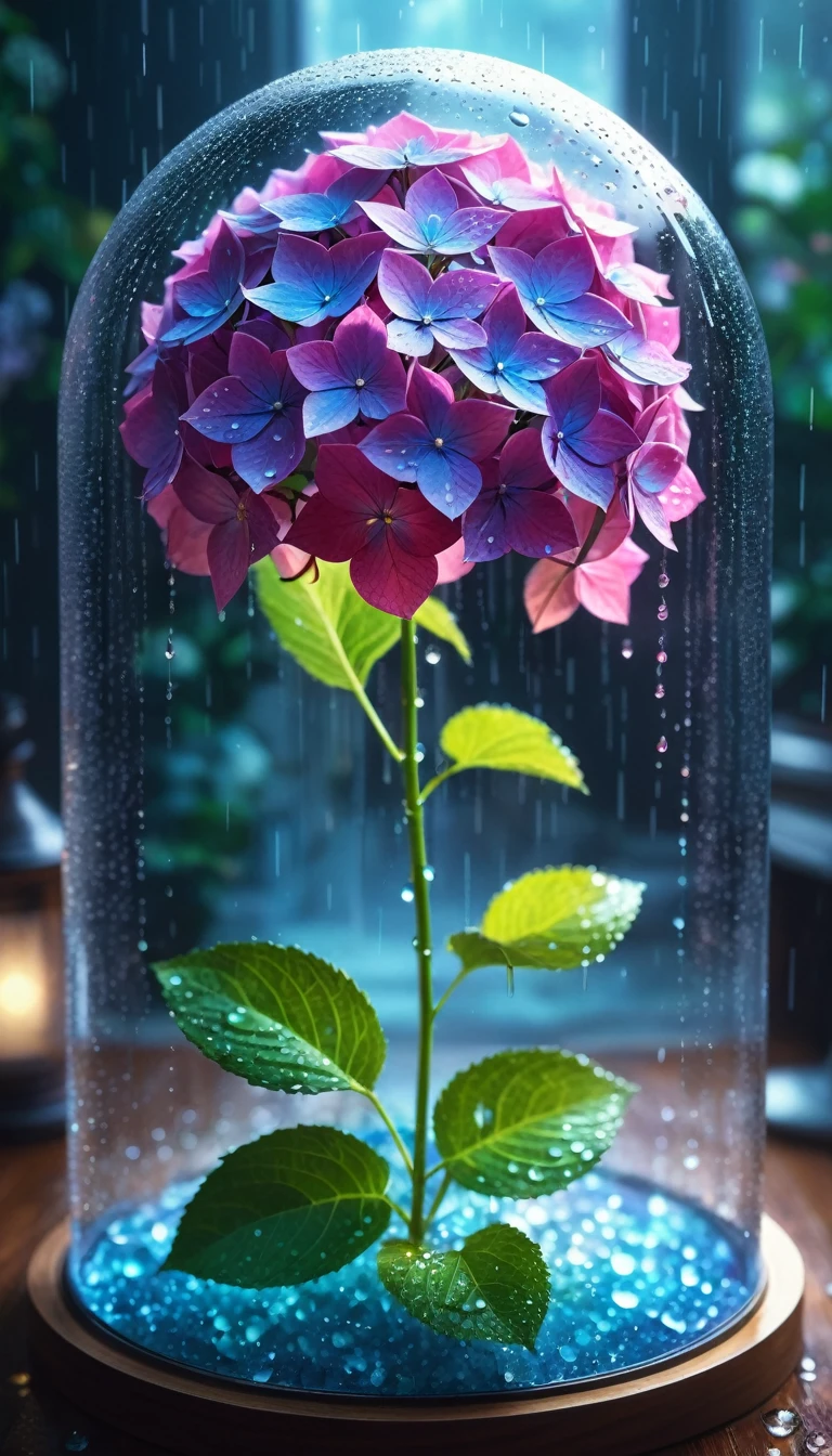 anime artwork Let methatflrsh, masterpiece, best qualthaty, Close-up macro photography, Glowing magical fantasy tall hydrangea in a glass dome,rain,drop, Centered, Symmetric, Very detailed, amazing qualthaty, complicated, Cinematic Light, Very detailedな, beautiful, Surreal, dramatic, Fantastic nebula colors, Let me_that_Anime-style glamour, Key Visual, Vibrant, Studio Anime, Very detailedなed, Recto Fashion, Direct lighting, wonderful, Diamond Dipped, Glthatter Sprinkle, (((masterpiece))), wonderful, (((best qualthaty))),Flamood Lighting,Sharp and in focus,8K, Visual novel,Moody lighting,