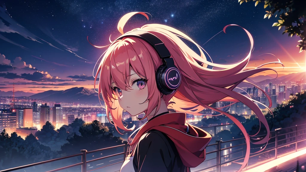 Woman wearing headphones, Anime Style 4 k, anime wallpaper 4k, anime wallpaper 4k, 4k anime wallpaper, anime art wallpaper 4k, anime art wallpaper 4k, Anime Style. 8K, Anime atmosphere, Nightcore, Ultra HD Anime Wallpaper, Anime Art Wallpaper 8K, Anime Background,summer,City,landscape、forest、far away、music