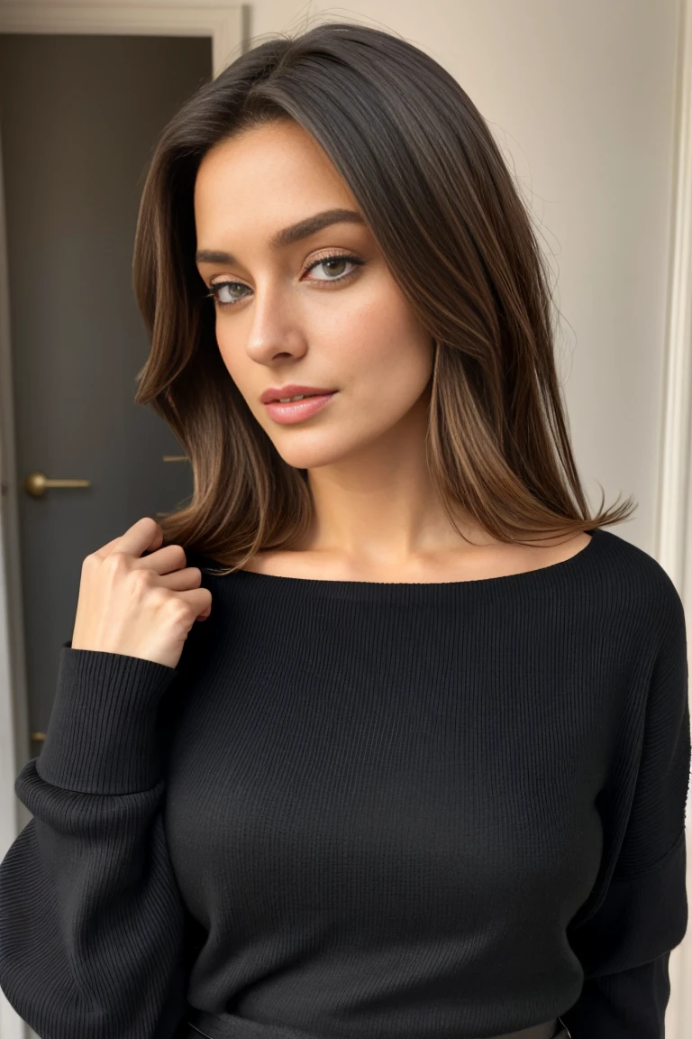 Sexy pornstar teen wearing a tight ribbed turtleneck top and nothing else