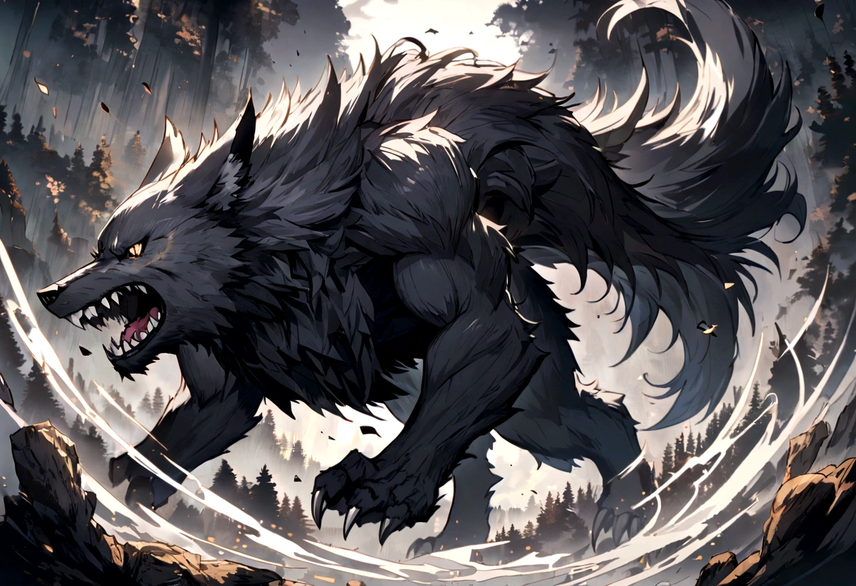 Werewolf: A giant black humanoid wolf..