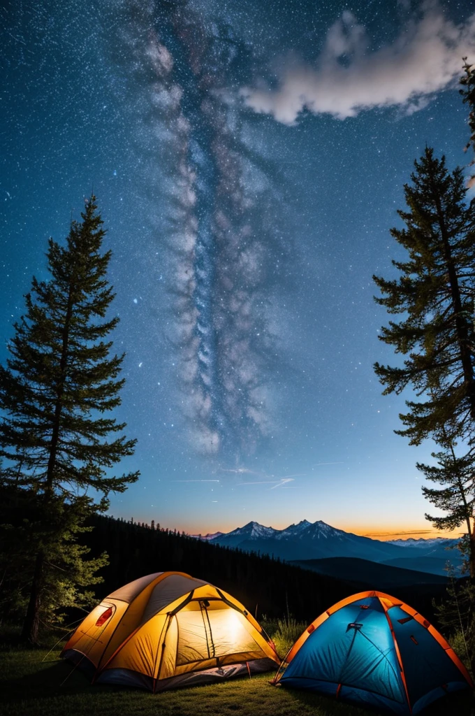 Camping on the mountain. Beautiful sky