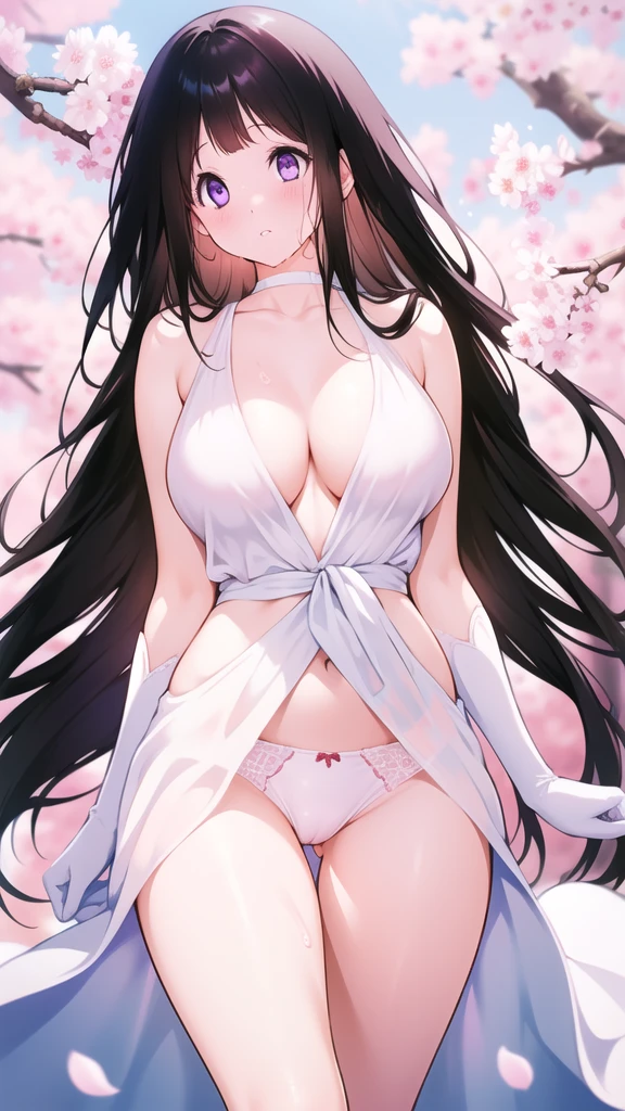 Amazing Chitanda, There is only one beautiful girl，Purple Eyes, Black Hair, Very red face，Very white skin，Glowing skin，Skin as delicate as porcelain，Naturally straight hair, Straight bangs，Extremely refined，Open lips，Long flowing hair，Beautiful Girl, Like a dream，Slim，Slim waist，Soft, (Sensual), (Kawaii), Dream quality，Beautiful ， loose school uniform，，Completely ，White gloves，Flower decoration，Deep V neckline，Loose neckline，Wide neckline，Walking in school，Place your hands on your inner thighs，Thighs clamp hands，Wet skin，Sweaty and sweaty，Sweating all over， Rain，Next to the cherry blossom trees，Back to，Lean over，，Side body，Gluteal groove，Completely 的， back，Completely 的背部，Light transmission，（），nopan，， shoulders， neck， collarbone，Exposing ，Exposing 侧面，Exposing 下面，Show your waist，Show your ，Show your thighs，Exposing the ，（），extremely shy，Ultra-high resolution, (masterpiece:1.2, best quality), (Delicate and beautiful eyes: 1.2), (Beautiful and delicate face)