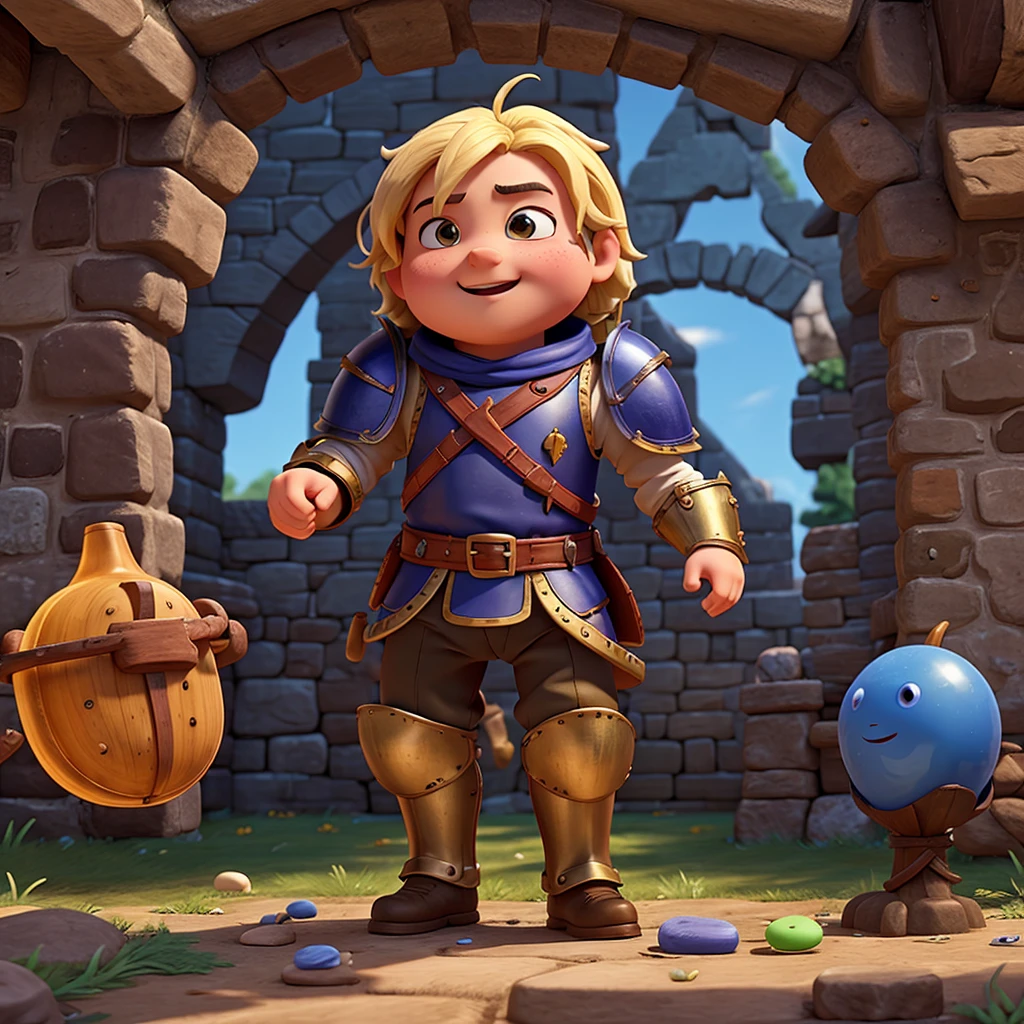 Jelly bean with medieval armor in the style of the Tibia game