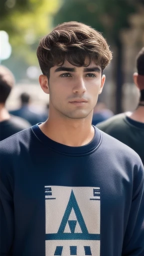 group of men judaean beautiful in sweatshirt in short hair focus on their face.